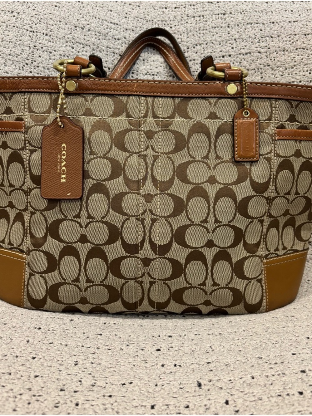 Coach Brown Signature Canvas Tote with Tan Leather Trim